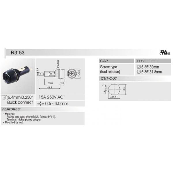 O suporte 15A do fusível do tubo de vidro de R3-53 3AG 6x30mm entalhou o motorista Type Screw Cap