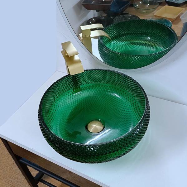 Green Glass Vessel Basins Vanity Diamond Mordern Round Bathroom
