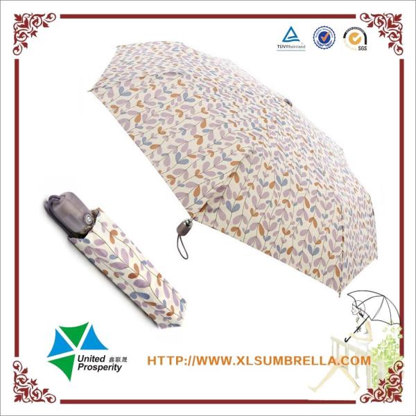 Colorful Leaf Pattern 8mm Metal Shaft Foldable Umbrella For Women