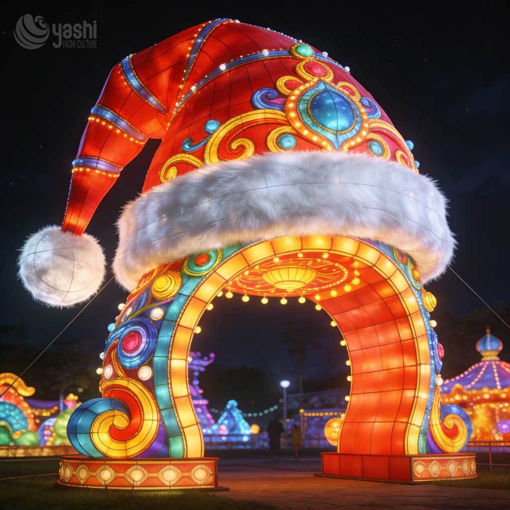 Giant Santa Hat Arch Light Sculpture, Custom Outdoor LED Christmas Arch Lantern for Festival Light Show