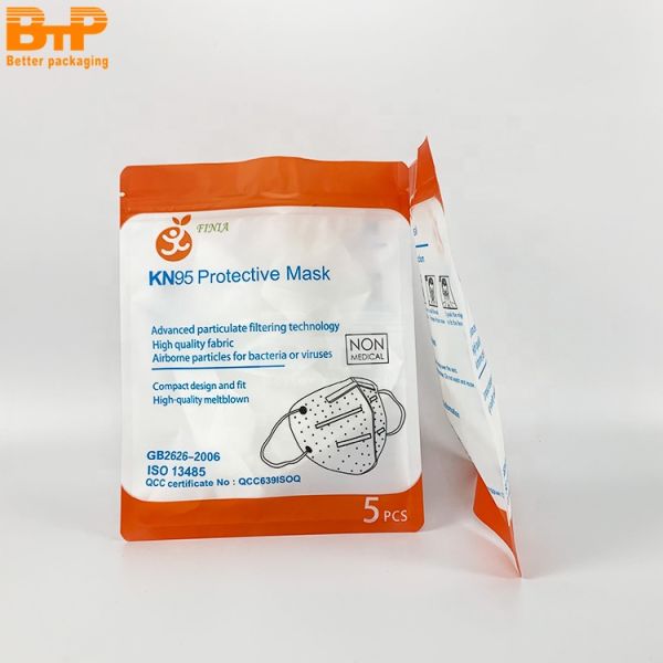 China Factory Custom Resealable Mouth-muffle Pouch Reusable Plastic Zip Lock Packaging Bag for N95/KF94/medical Facemask