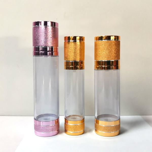 Gold Silver Aluminum Cosmetic Vacuum Pump Bottle UV Plating 15ml 30ml 50ml 100ml