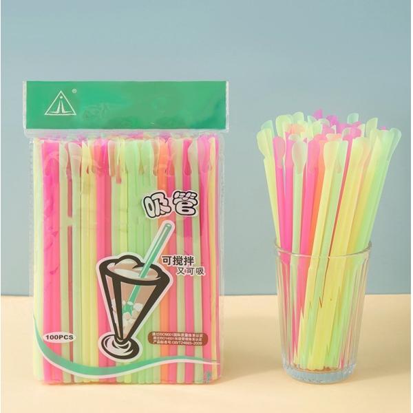 Straight Style Disposable Milkshake Straw with PP Spoon Tube Eco-Friendly and Dule-