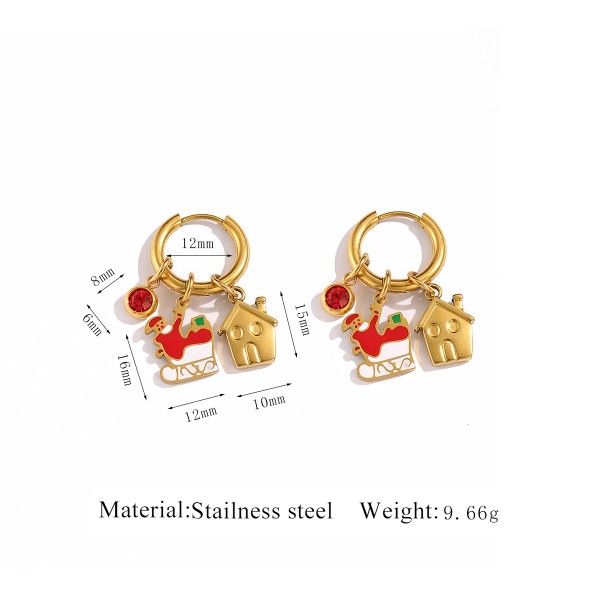 Stainless Steel 18K Gold Plated Christmas Series Design Hoop Earring Cute Santa Claus Christmas Tree Charms Jewelry Earrings