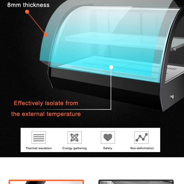 1200x530x580 мм Черное изогнутое стекло для отопления пищи