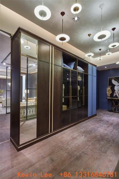 Custom made wardrobe closet built in cabinets open door Armoire with Mirror stand by Metal handle for hotel and villa