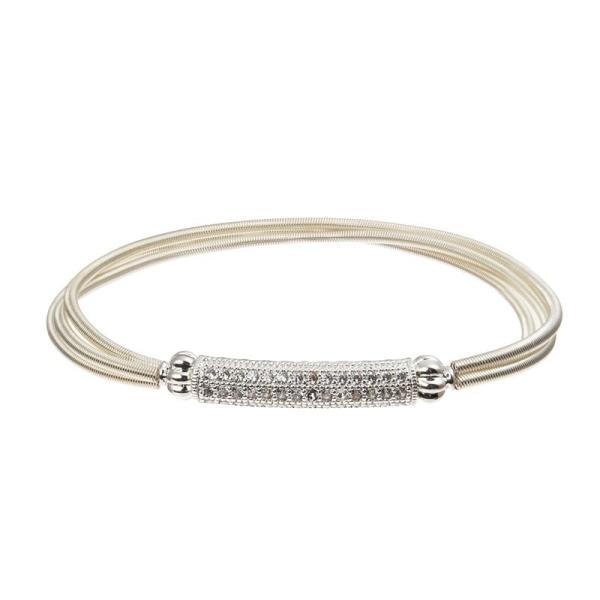 Lady Zircon Metal Bar Bracelet Handmade Sparkle Silver Color With Spring