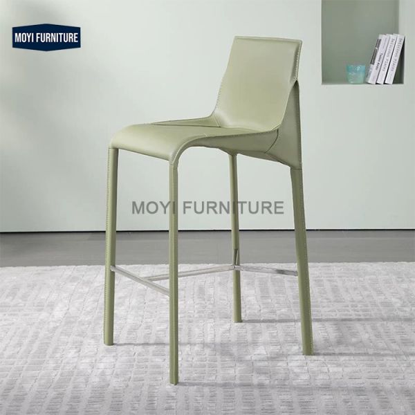 Bar Furniture Modern Italian High Foot Bar Stool with Barenia Leather Base Stainless Steel Kitchen Home Bar Club Seating