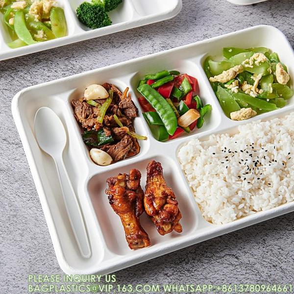 Compostable 6 Compartment Plates, 90 Pack Compartment Paper Plate, 12.5 * 8.6 inch Disposable School Lunch Trays