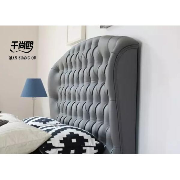 Grey Luxury Linen Upholstered Bed Frame with Lila Buckle Solid Wood Legs