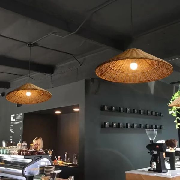 farmhouse light bar dining lights Minimalist Brown Beige Retro wicker pendant light(WH-WP-96)