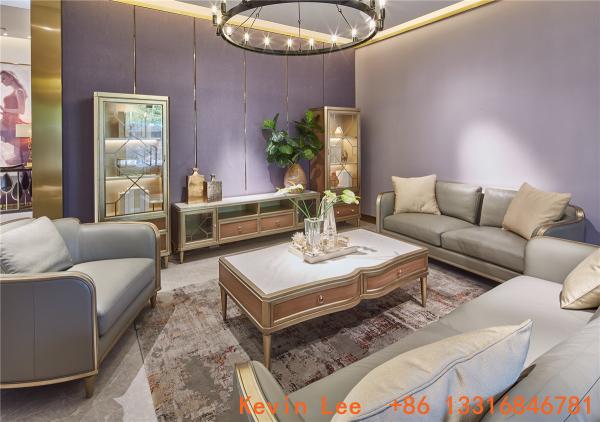 Luxury fabric sofa set by high density sponge with fabric upholstered for Villa house living room furniture and TV table