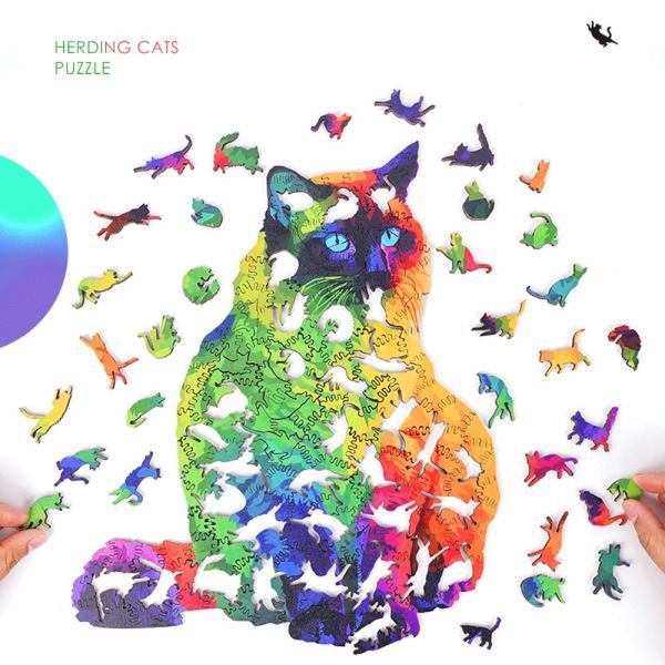 Rainbow Cat Discomforts Cat Alien Unisex Wooden Puzzle for Adults Perfect Birthday Gift
