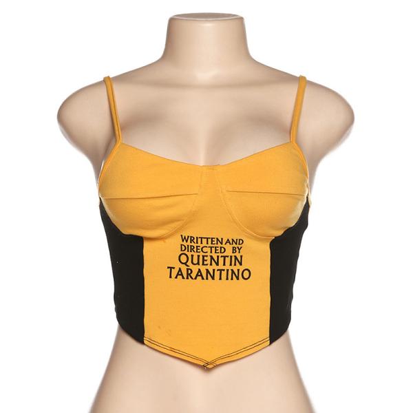 Letter Printing Ladies Camisole Tank Tops Contrast Color Stitching