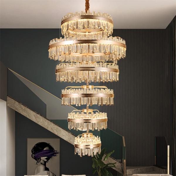 JYLIGHTING Luxury Crystal Hotel Wedding Floor Large Big Led Living Staircase Designer Gold Long Chandelier Crystal Pendant Light