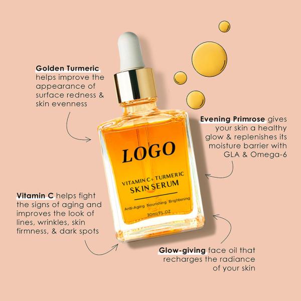 Sérum Visage Revitalisant Organique à la Curcuma et Extrait de Gingembre pour Éclaircir le Visage