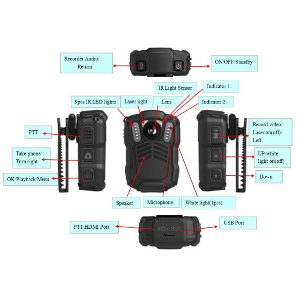 1080 P Waterproof Police Body Cameras 2 Inch TFT Screen 135 Degree Wide Angle