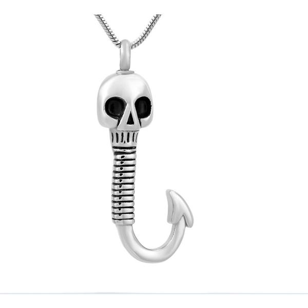 Stainless Steel Fishhook Memorial Locket Pendant Necklace for Women's Cremation Jewelry