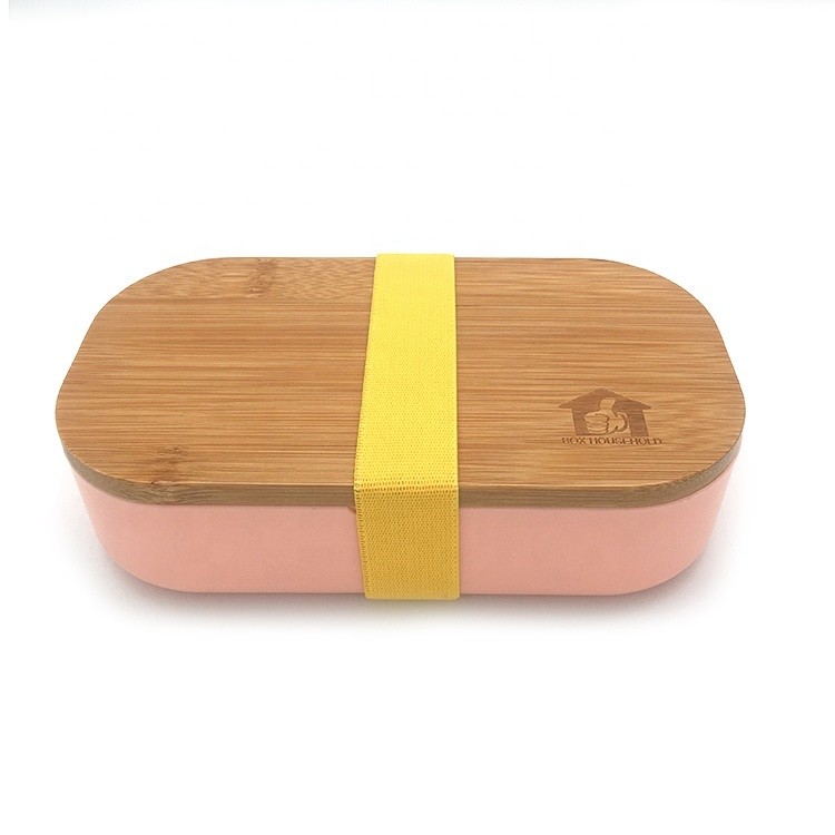 Pink 1-Layer Bamboo Lid Custom Eco Fridge Plastic Food Grade Bento Lunch Box for Kids