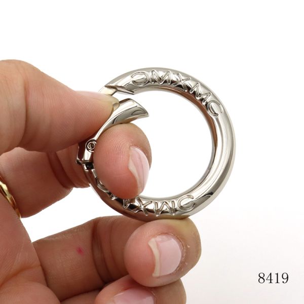 Luxury Metal Spring O Rings Silver Circular Carabiner Custom Brand Name Logo