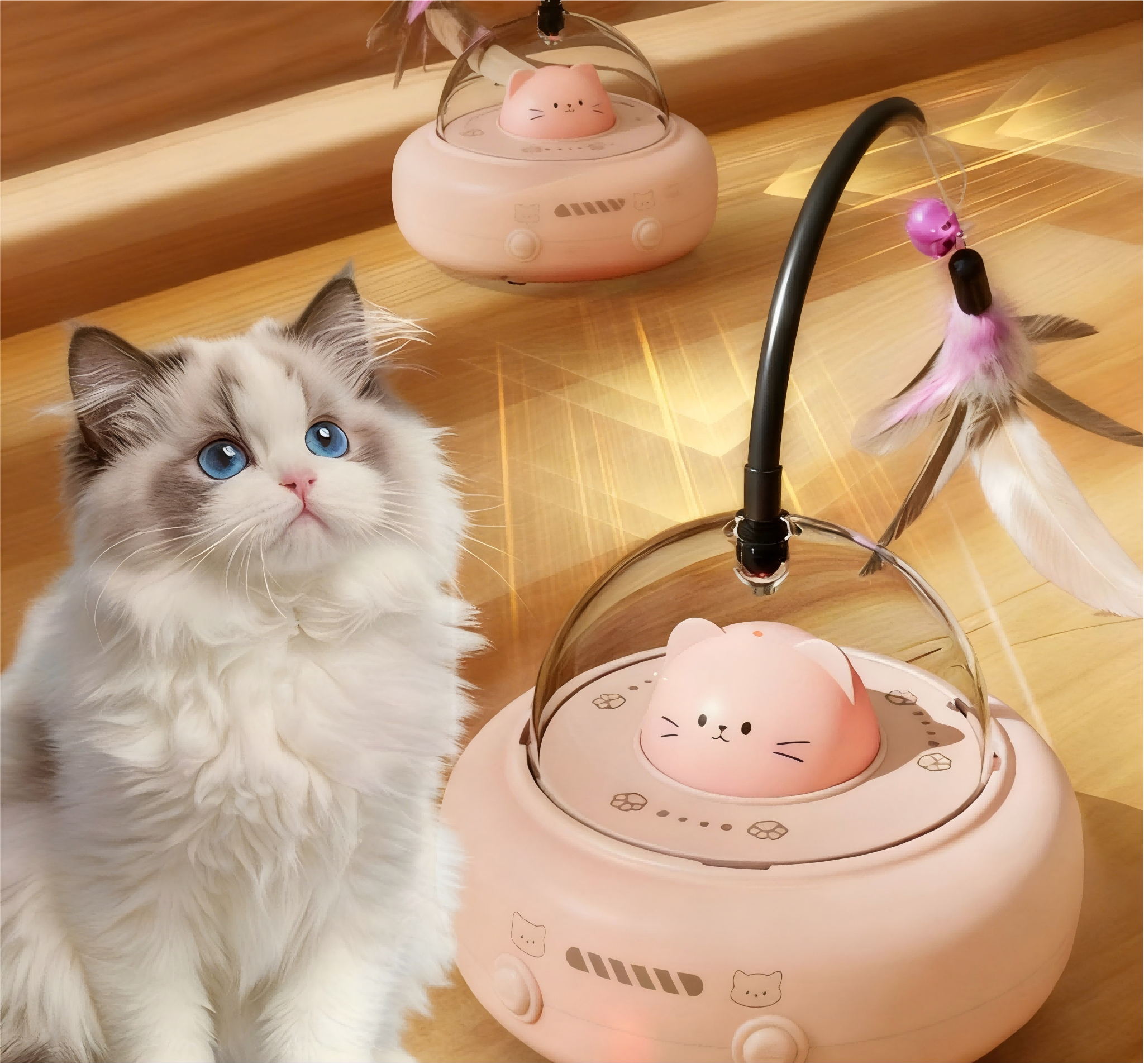 Automatic Chicken Toy Lifelike Ball Laser Feather Bell Interactive Electric USB Rechargeable