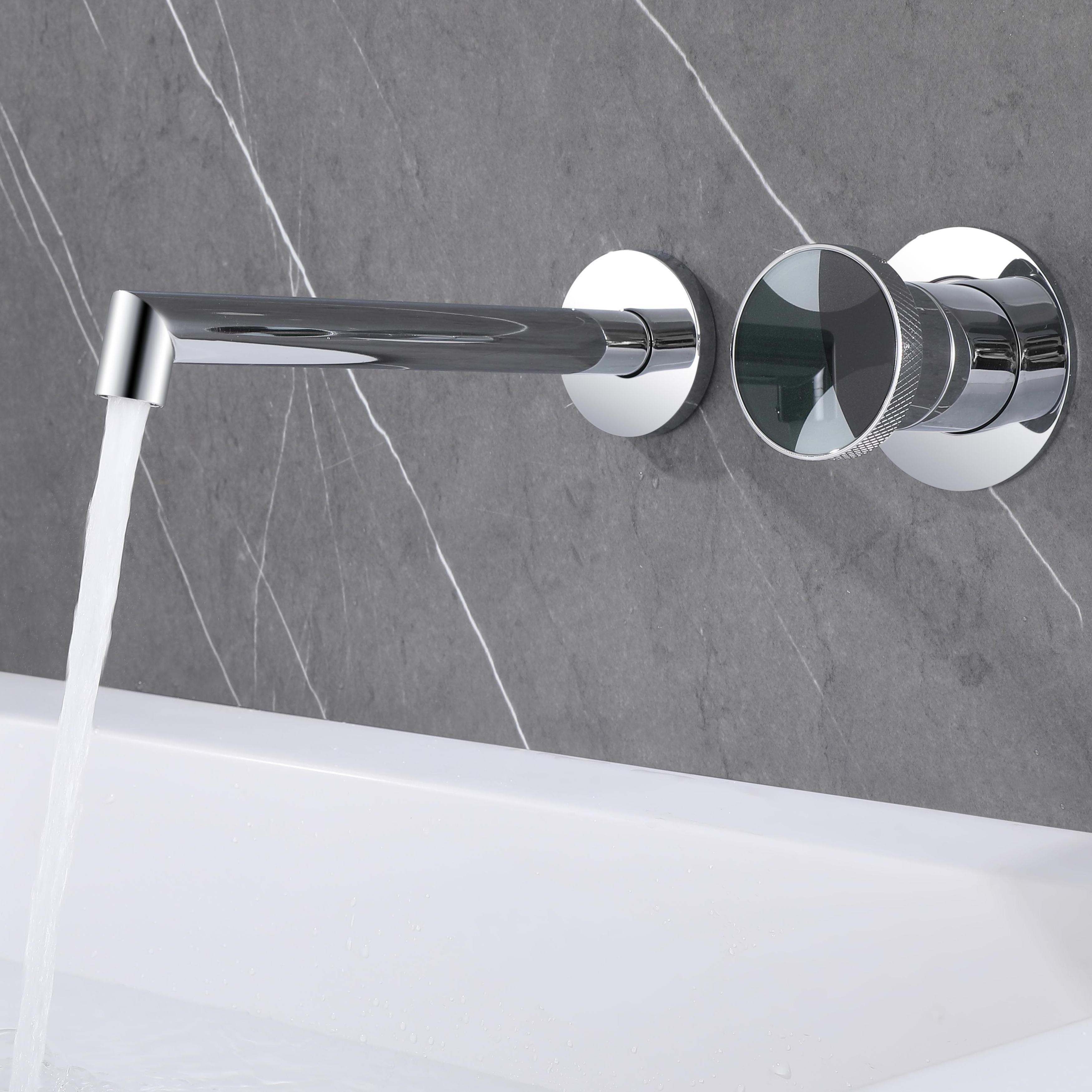 Polished Chrome SS304 Bathroom Restroom Sink Faucets Mixer Tap Round Convex Knob Two Piece