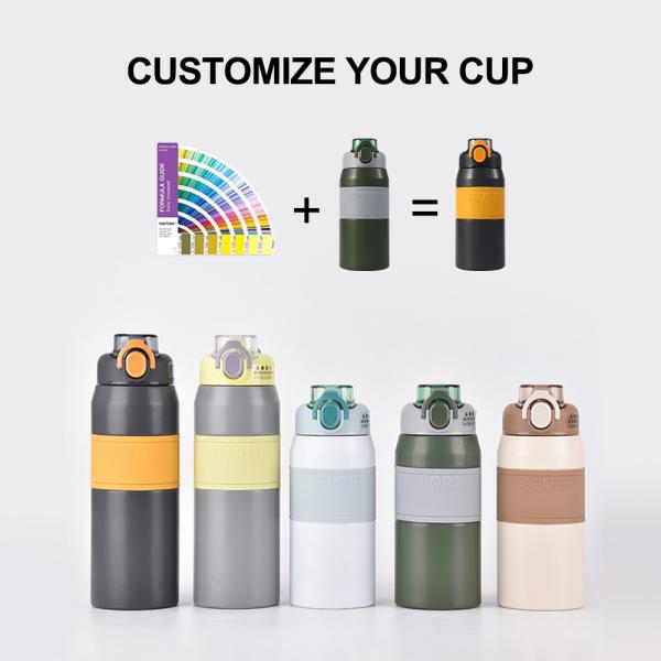 600ml/800ml Custom Insulated Stainless Steel Water Bottle with Straw and Portable Handle