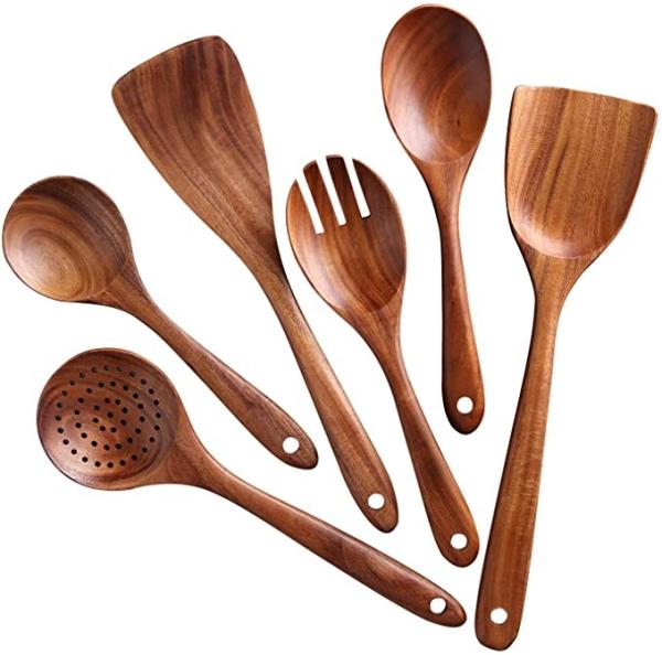Tableware Wooden Spoon Wooden Kitchen Cooking Utensils Sets 6 Pieces Reusable
