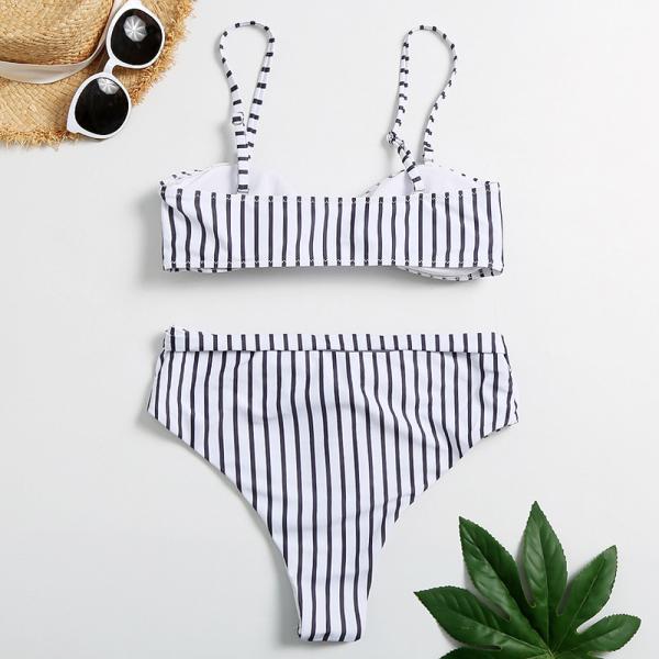 Tiered Layer Tie a Knot Front Top With Low waist Bikini swimsuit high cut