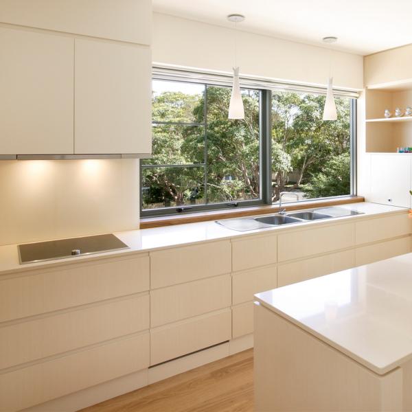 Solid Wood Veneer Kitchen Cabinet Modern Custom Creamy White