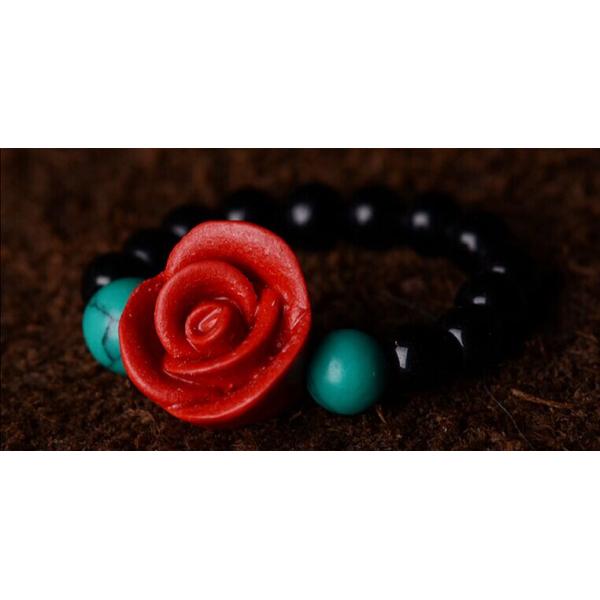 Ethnic Chinese style jewelry retro classic roses carved lacquer ring