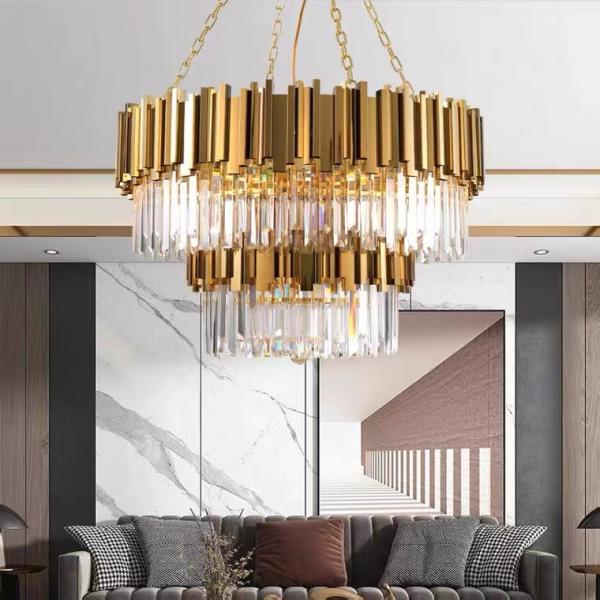 Large Crystal LED Chandelier Luxury K9 Crystal Hanging Light Living Room Pendant Lamp