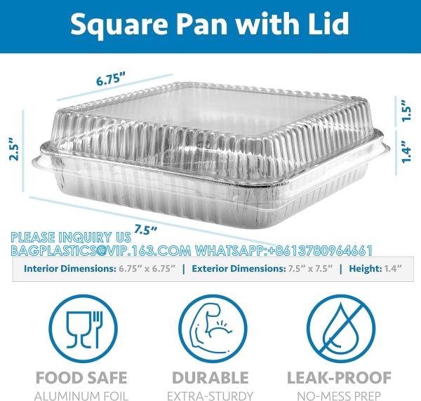 Heavy Duty Square Aluminum Oblong Tin Foil Pans With Plastic Covers Food Storage Tray Extra-Sturdy Containers