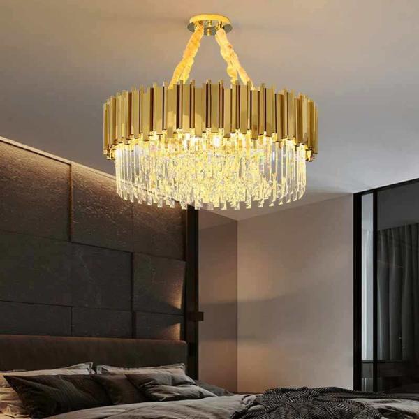 Rectangular Gold Plated Clear Crystal Ceiling Lamp , Large Hanging Chandelier Lighting