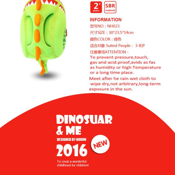 Dinosaur Kids Waterproof Backpack , Eco - Friendly Toddler Character Backpacks