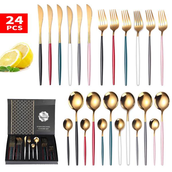 6 Person Tea Coffee Dessert Gold Stainless Flatware LFGB 24 Piece Gold Cutlery Set