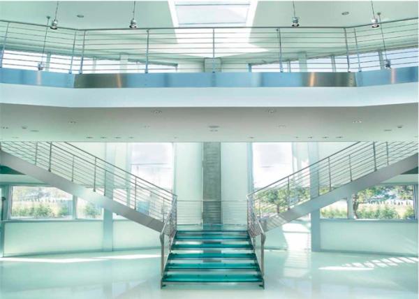 Office Straight Flight Staircase Y Shaped With 30-38mm Solid Wooden Tread