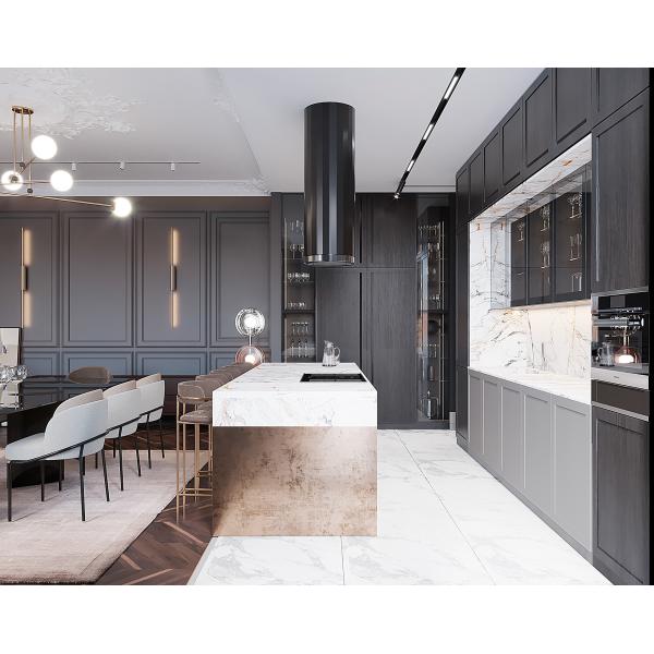Modern Quartz Countertop Kitchen Cabinet With Island Oak Wood Kitchen Cabinet