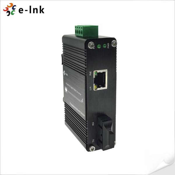 DIN Rail Mini Industrial 100BASE-FX to 10/100BASE-T 30W PoE Media Converter for IEEE802.3af POE