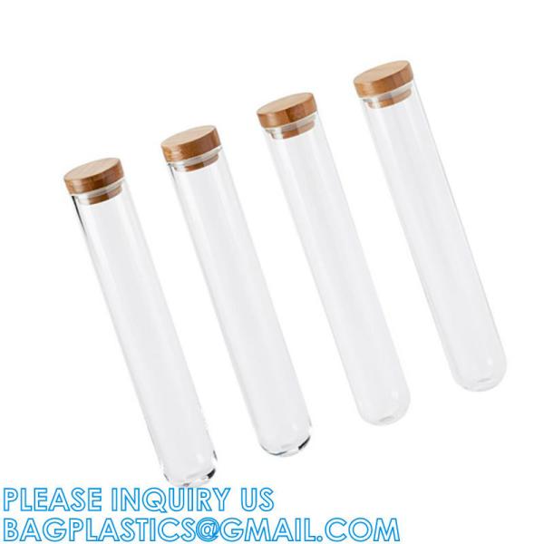 Plastic Glass Test Tubes with Cork Stoppers, Liquid Sample Vial, Leak-Proof, Jars Tube Containers With Wood Lid