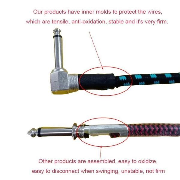 US Braid Jack câbles de guitare électriques en tweed de 6,35 mm avec technologie silencieuse