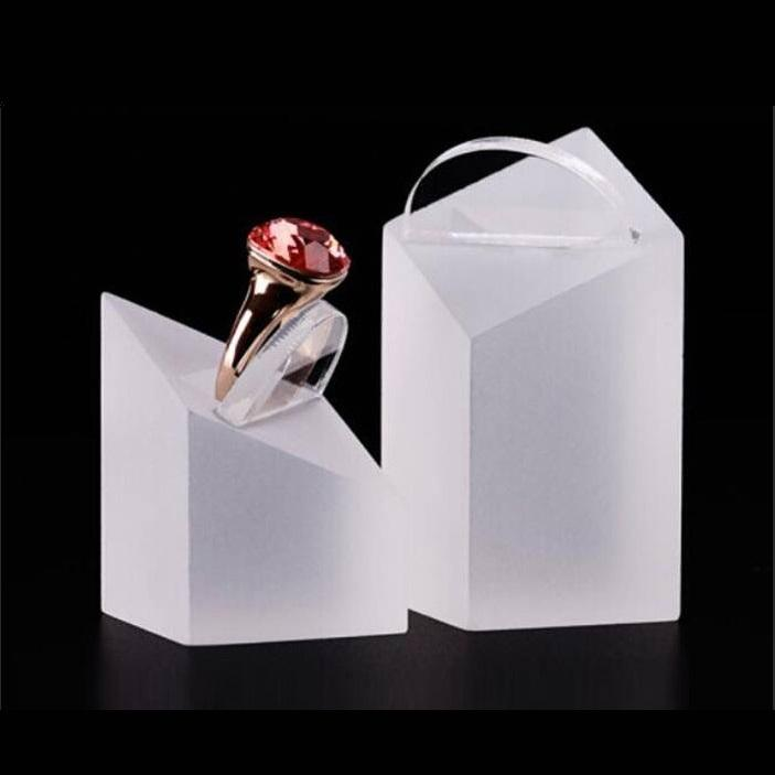 Hand Ring Slotted Clear Acrylic Block White Acrylic Jewelry Display Holder