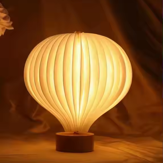 Wooden Nightstand Balloon Paper Lantern Lamp For Bedroom 3.7V