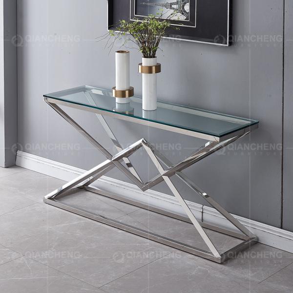 Tabela de console francesa de aço inoxidável clara do estilo da tabela de console do vidro 151x40x75.5cm