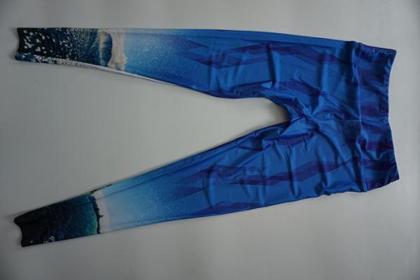 Good Stretch Long Blue Womens Sports Leggings High Waisted Complex Designs