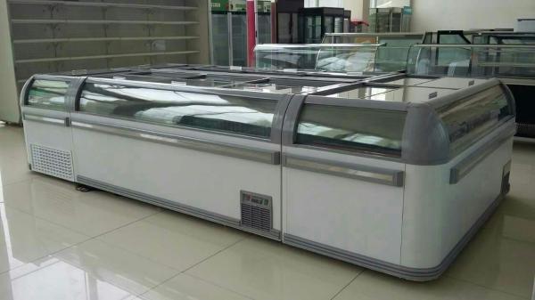O congelador comercial superior de vidro da ilha AHT da porta deslizante para o automóvel do preto do supermercado degela