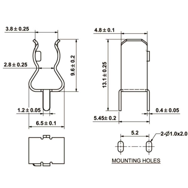 никель патрона предохранителя 10A держателя PCB толщины 5.2x20mm 0.4mm покрыл латунное