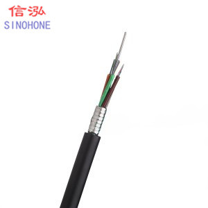 Single Mode Outdoor Armored Fiber Optic Cable Black 12 Core Water Blocking