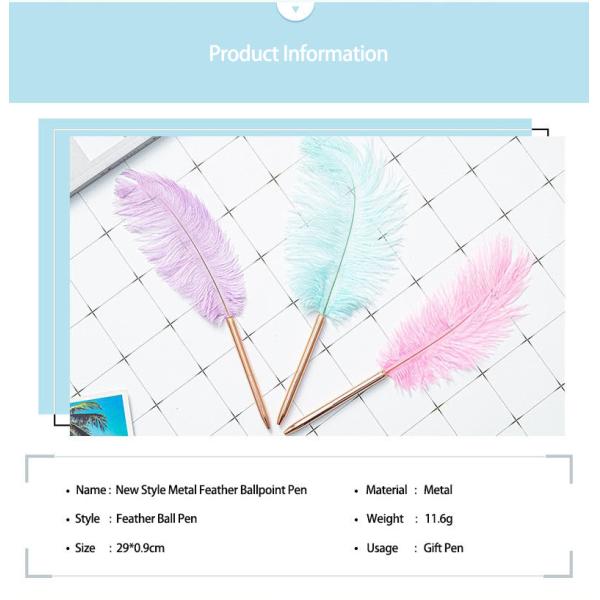 Colorful Feather Ball Point Pen Metal Creative Gift Ballpoint Pens For Office School