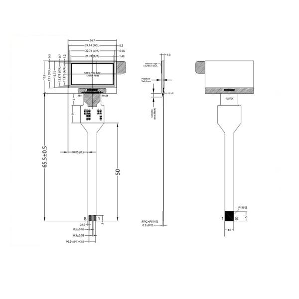 0.96 inch PMOLED display 128X64 dots  8PINS SPI  interface driving IC SSD1315